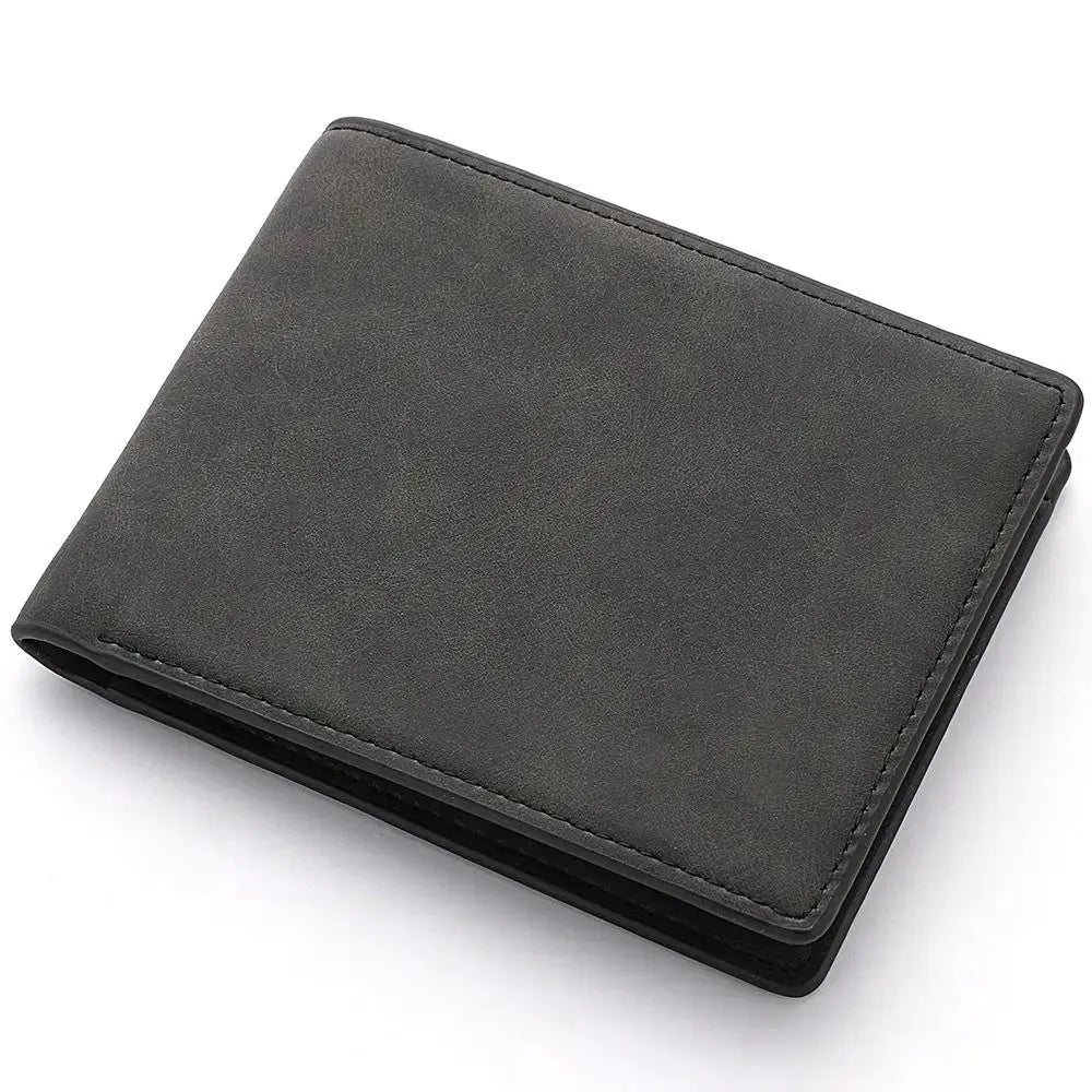 Men's wallet folding bi-fold in dark gray PU leather