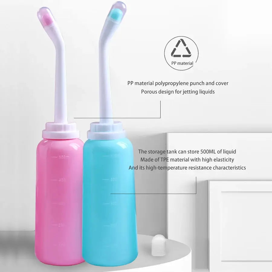 500ml portable bidet spray handheld bottles set of 2, pink and blue for travel and baby cleaning