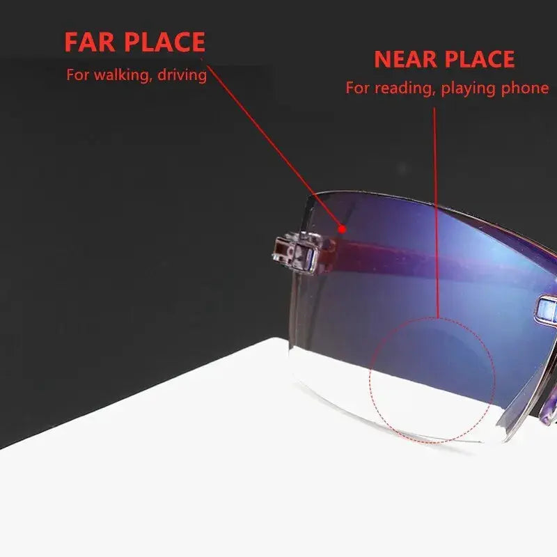 OptiVision Rimless Reading Glasses Two Pairs For Men And Women Anti Blue Light Bifocal Near To Far Magnification
