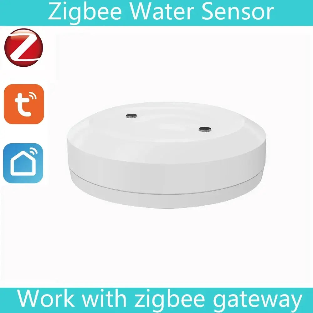 Zigbee water immersion sensor, white round leak detector compatible with Tuya Zigbee 2mqtt