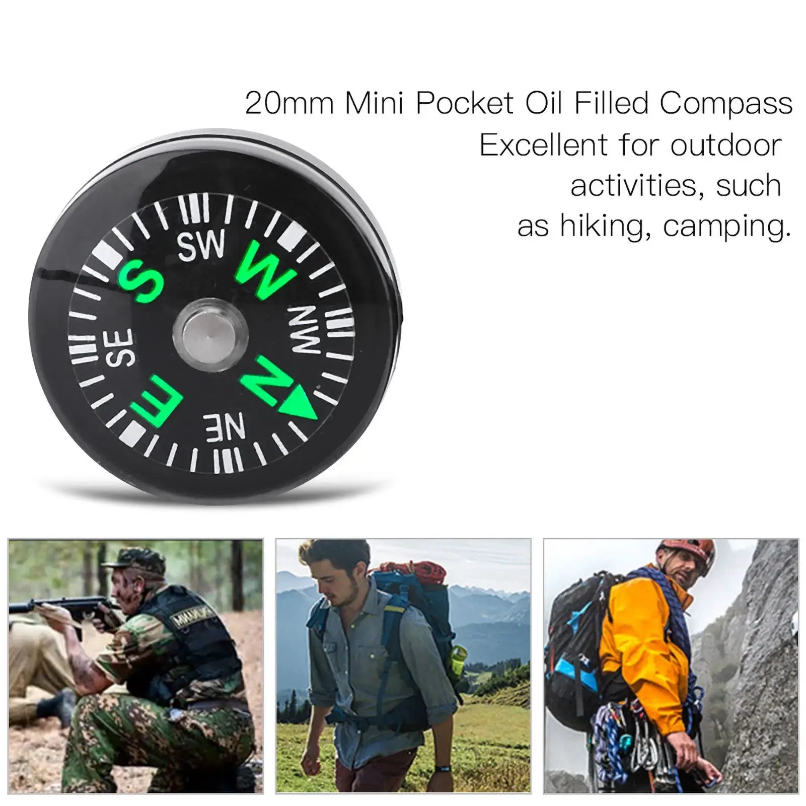 New 12 Piece 20mm Mini Pocket Oil Filled Compass Set for Hiking Camping Outdoor Survival Accessories Multi Tools
