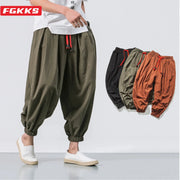 FGKKS Men Loose Harem Pants Linen Cotton Blend Oversize Sweatpants Casual Trousers
