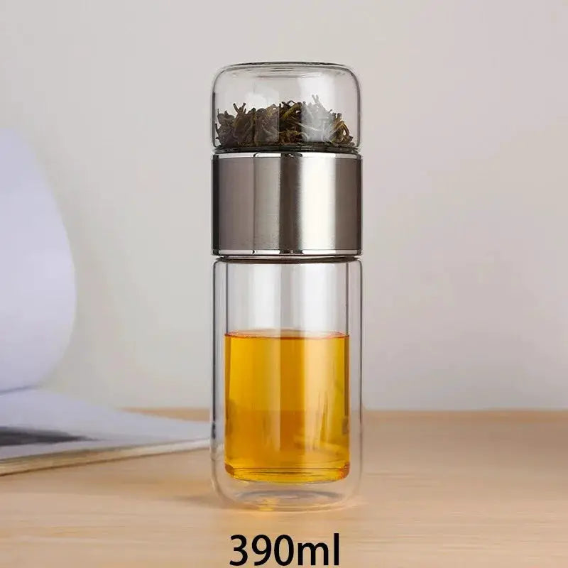 ClearSip 420ml Double Wall Borosilicate Tea Water Bottle Infuser Keeps Tea Fresh And Flavorful On The Go