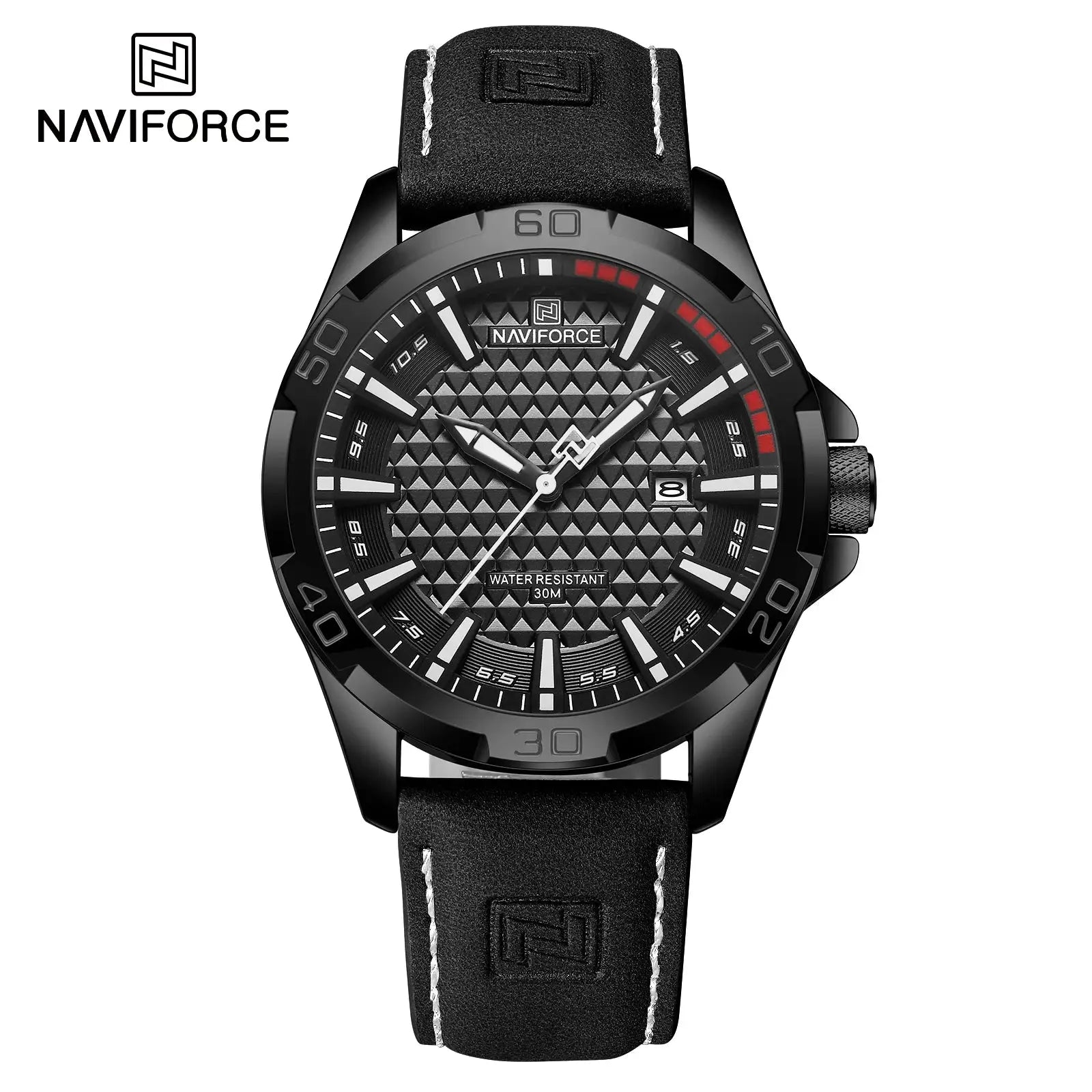 Naviforce Men Quartz Watch With Leather Strap Casual Sport Timepiece Water Resistant For Everyday Wear