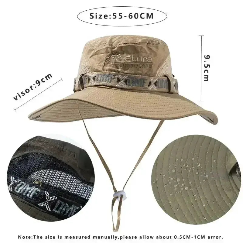 Bucket hat Simples Market tan UV-protective wide-brim safari hat with adjustable chin strap, size 55–60 cm