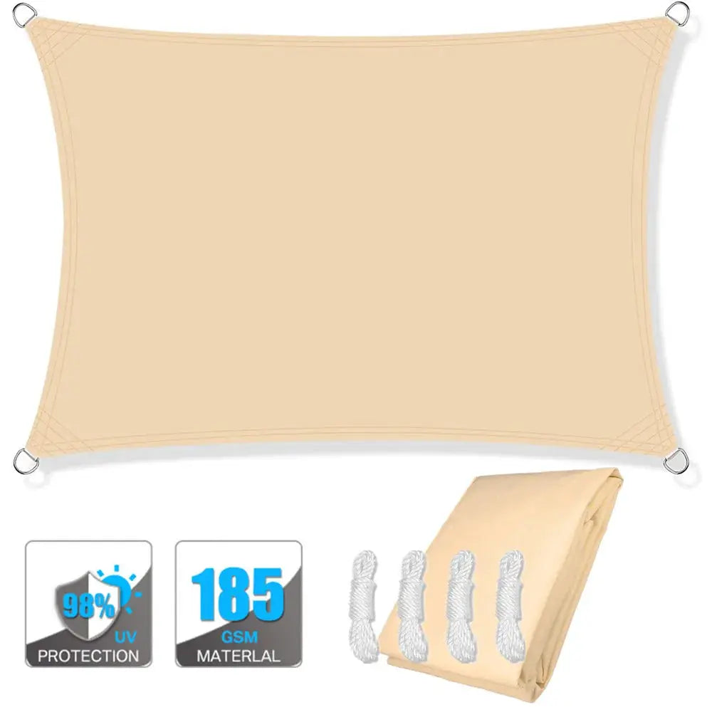 Simples Market beige waterproof shade sail canopy, rectangle with grommets and ropes included, 98% UV protection