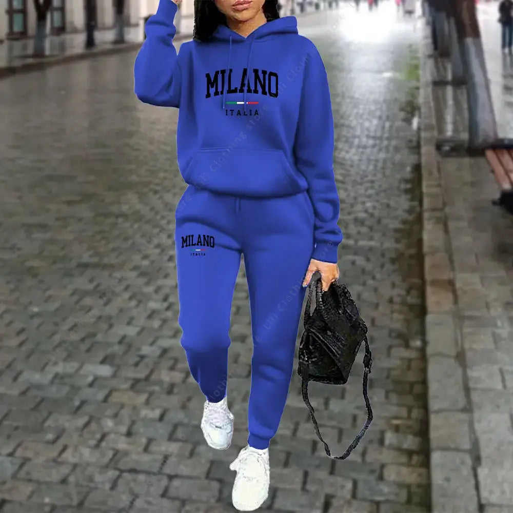 Autumn Winter 2pc Hoodie Pants Tracksuit Milano Letter Print Aesthetic