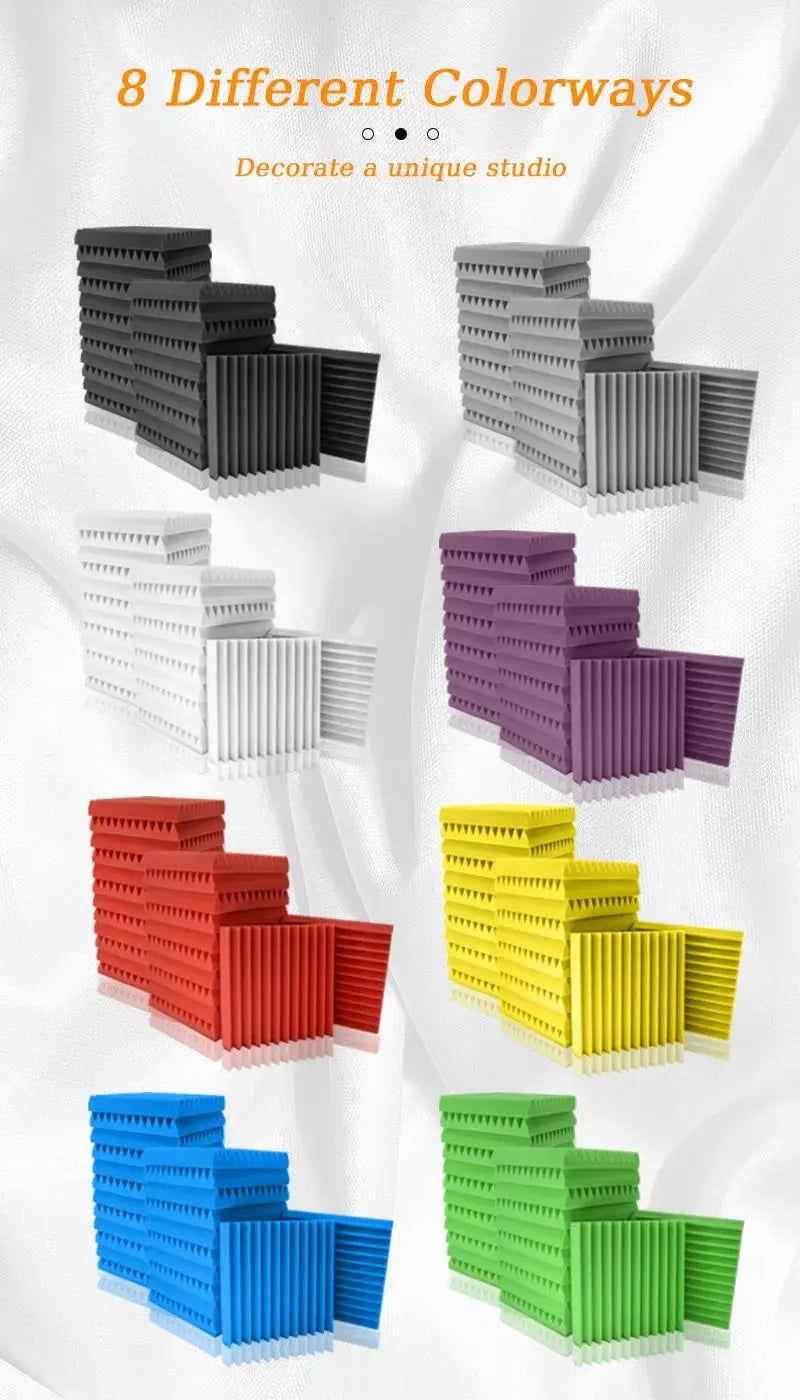 TOUO acoustic foam panels, 8 colorways of wedge panels for studio sound treatment