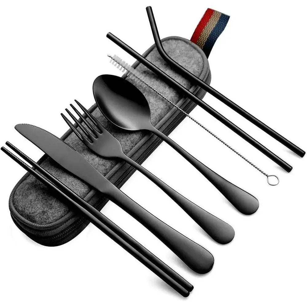 EcoNest 8 Piece Portable Tableware Set In One Box Stainless Steel Utensils For Outdoor Picnics Travel Eco Friendly