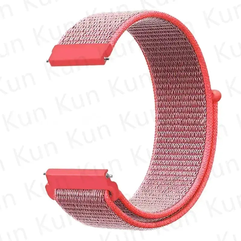 Simples Market nylon loop watch strap for Redmi/Xiaomi watches, pink mesh band with red hardware, 20–22mm