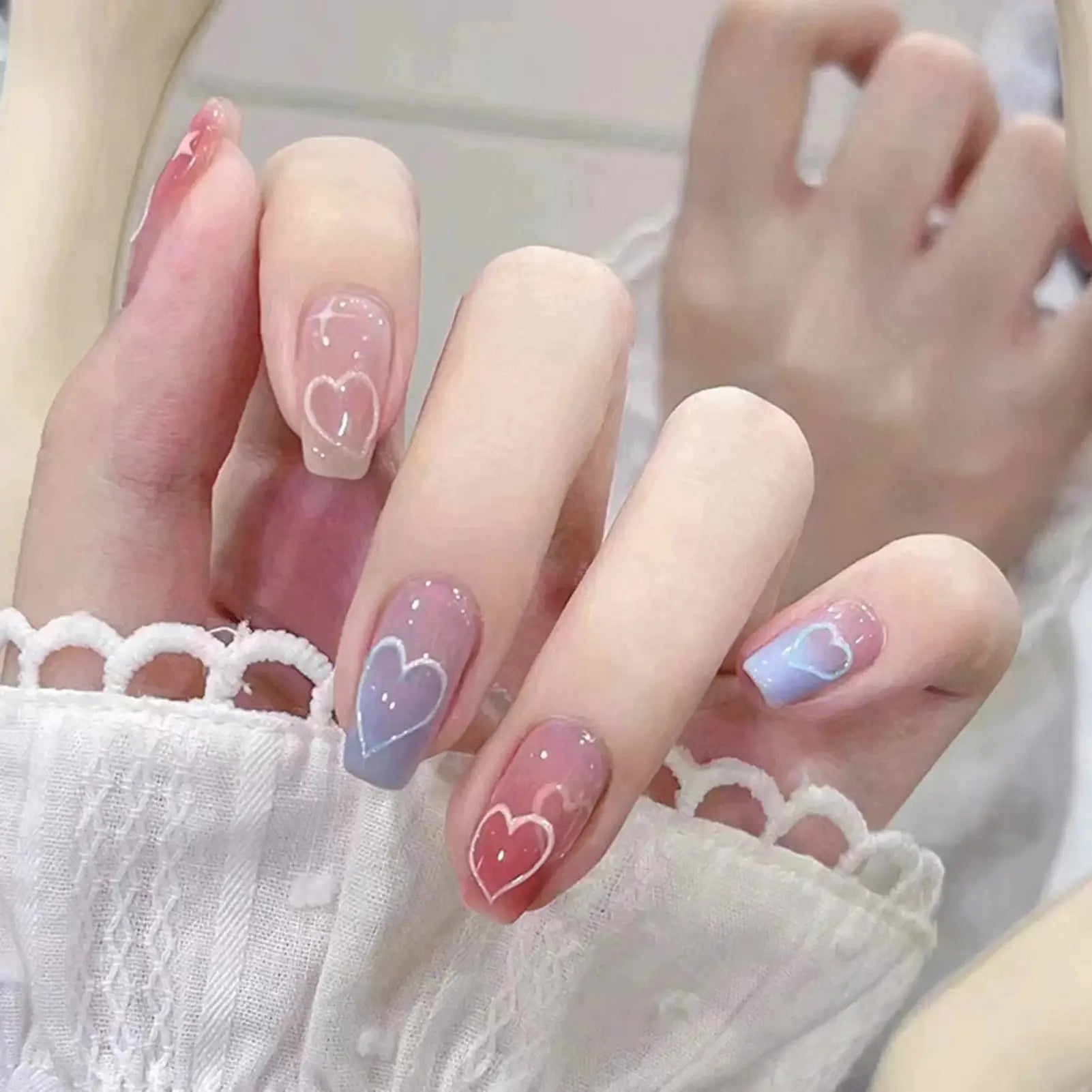 LuxeNail Blush Pink False Nails Bowknot Diamond Pearl Design Press On Nail Tips Harmless Smooth Edge Safe DIY Mani
