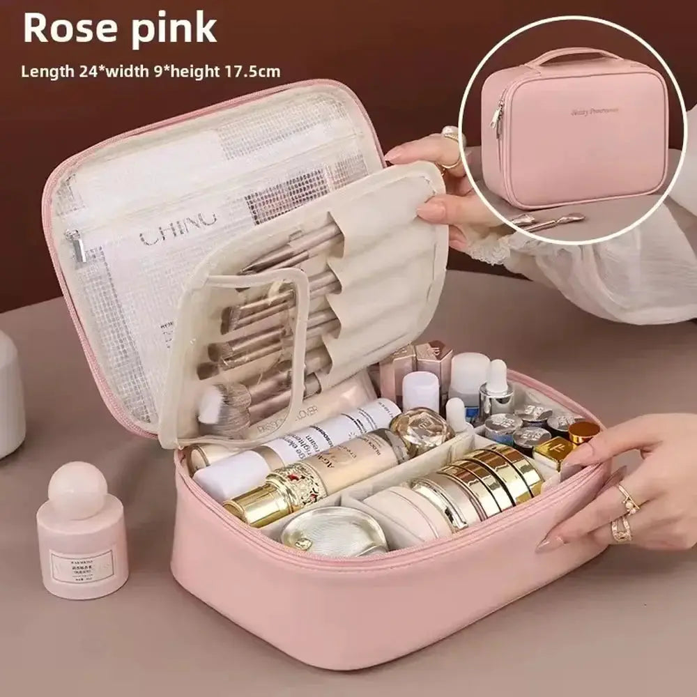 LuxeLine Double Layer Luxury Cosmetic Bag Large Capacity Travel Organizer For Women