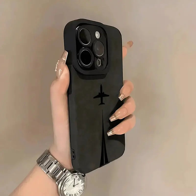 Luxury matte leather silicone iPhone case by Simples Market, black with lens protection