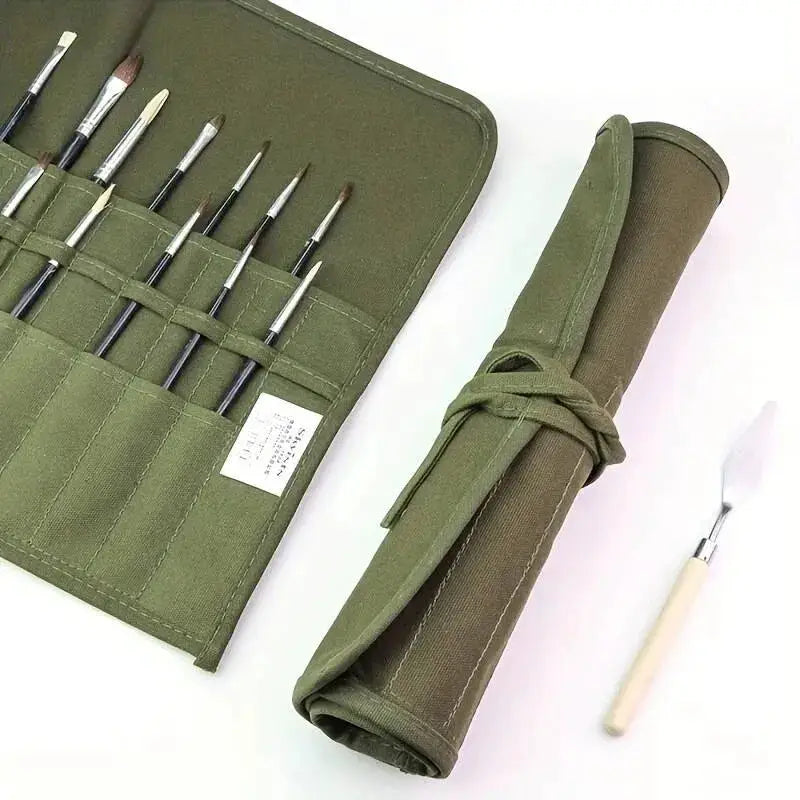 22 Slot Canvas Brush Roll Bag For Watercolor Gouache And Calligraphy Supplies, Roll Up Pen Storage Case