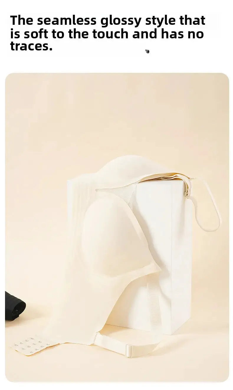 Simples Market seamless beauty back one-piece bra in cream, wireless push-up with rear hooks, plus-size S-XL