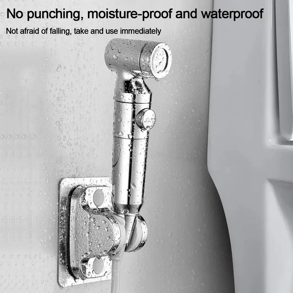 Chrome handheld bidet sprayer with wall-mount bracket, bathroom shower accessory