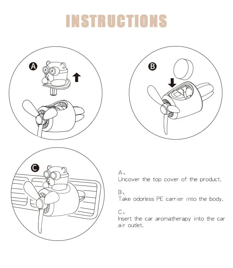 Car air freshener vent clip with a cartoon bear pilot, Simples Market instructions