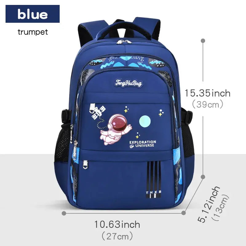 Astronaut-themed blue TengHuBag school backpack for boys, waterproof with laptop compartment.