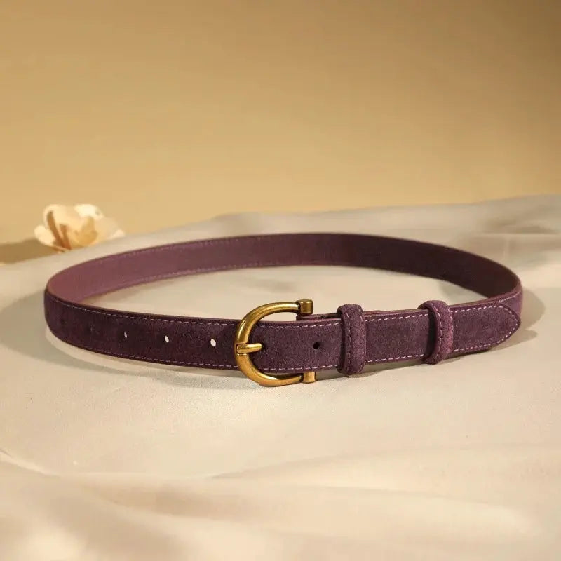 Branded Luxury Suede Belt For Women Premium Cow Leather With Gold Pin Buckle Accessory