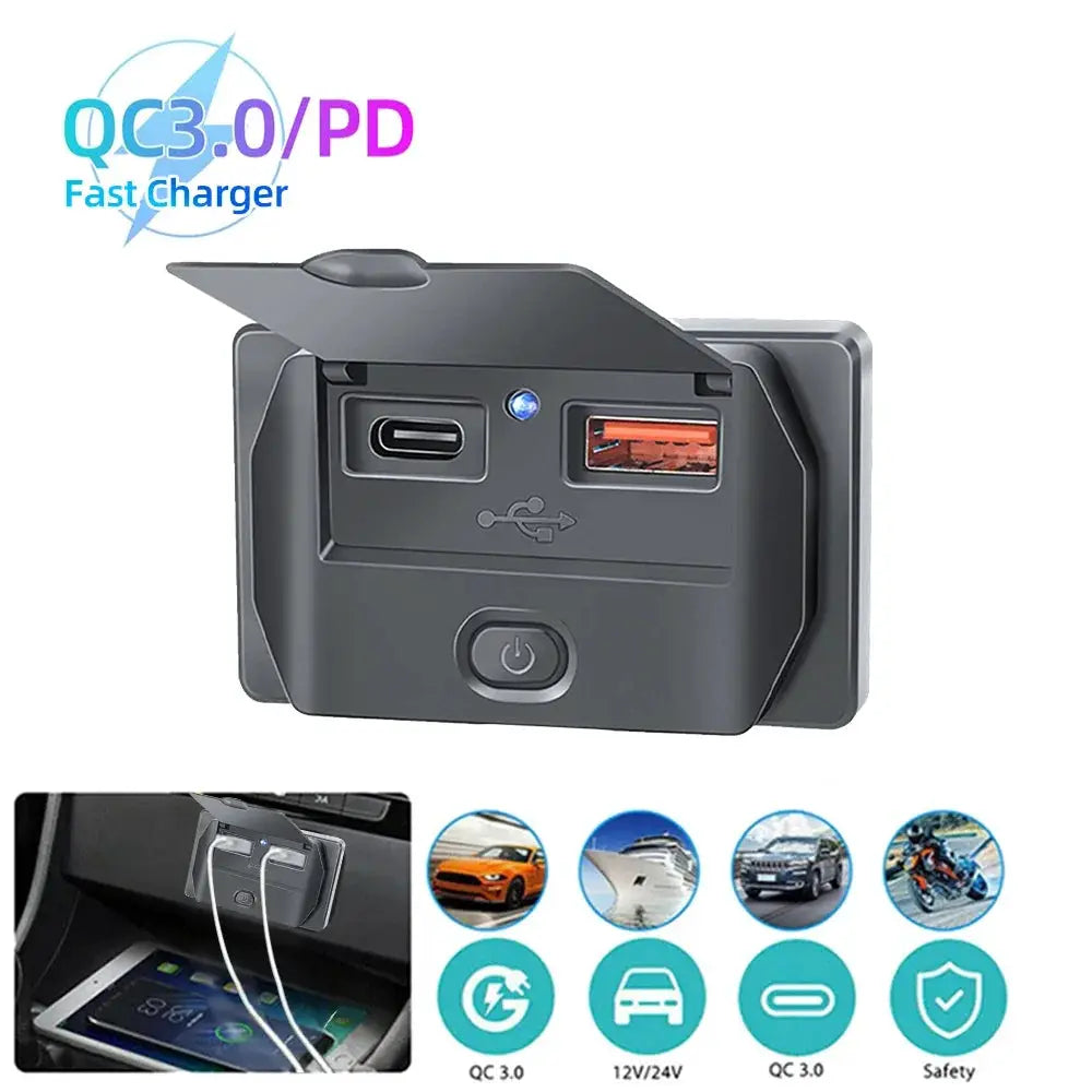 Car Charger Socket Adapter With Switch 2-4 Ports Charging Splitter For Bus RV ATV Truck Boat 12V 24V PD QC3
