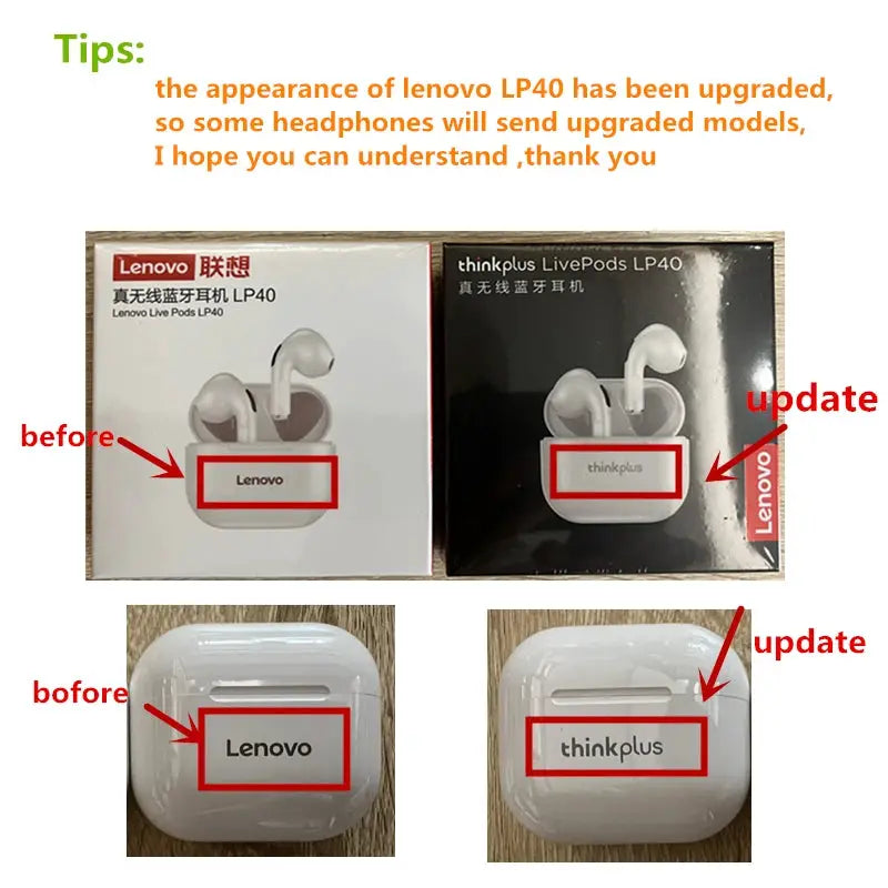 Lenovo LP40 Wireless Earbuds Bluetooth 5.0 True Wireless With Touch Controls For Sport And Calls