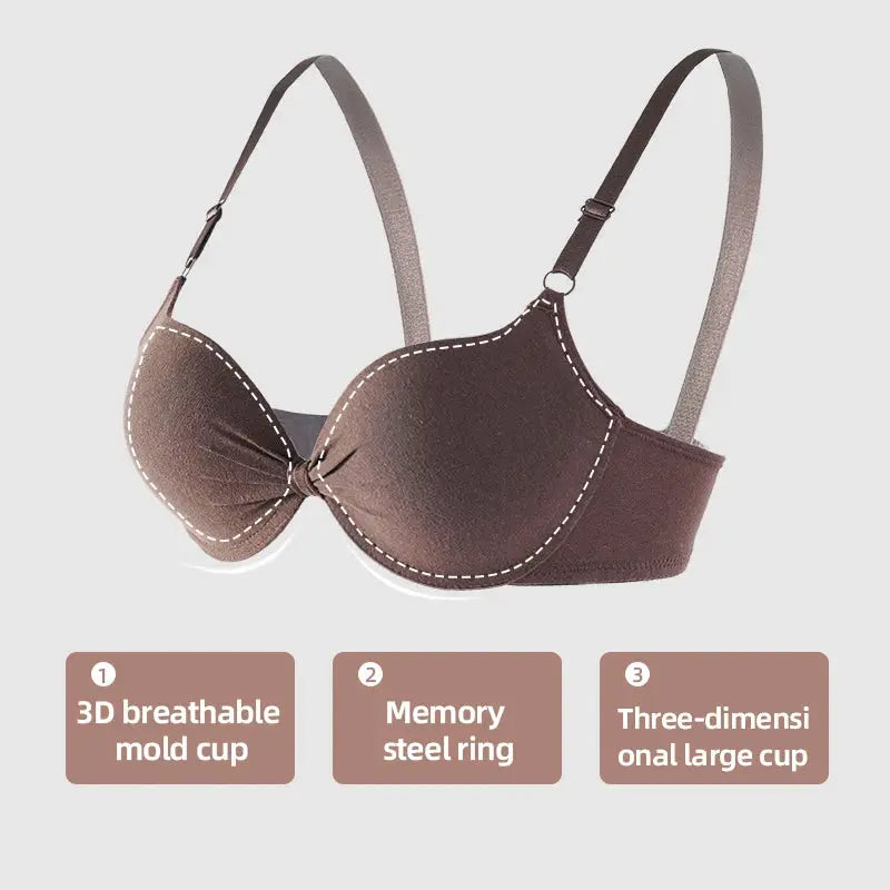 Simples Market women's cotton underwire bra in brown with white contrast stitching