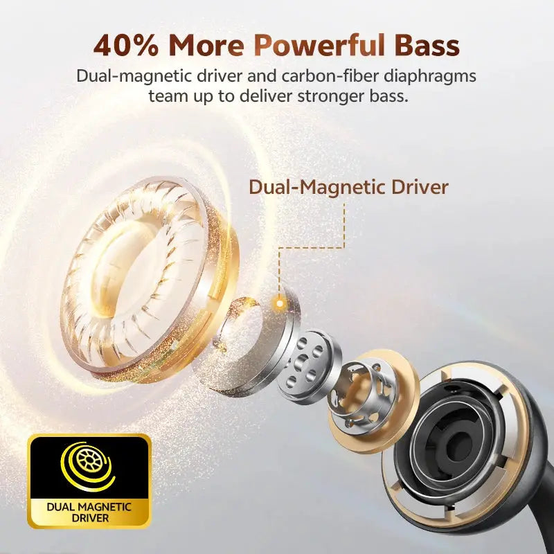 QCY Crossky C50 open-ear wireless earbuds with dual-magnetic driver and gold-toned components