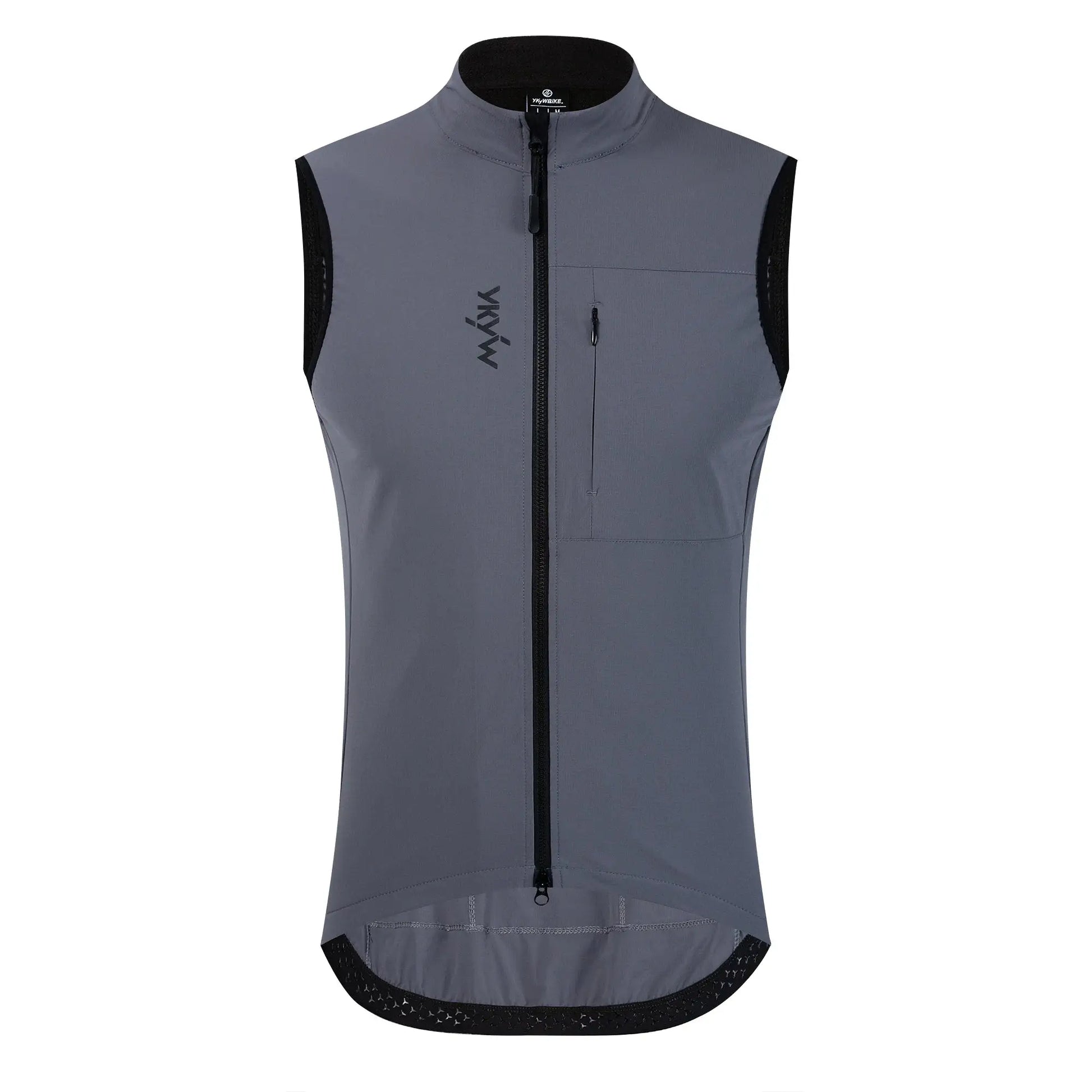 YKYWBIKE men's cycling vest in gray Gelit thermal fleece; sleeveless windproof, waterproof with full-zip front