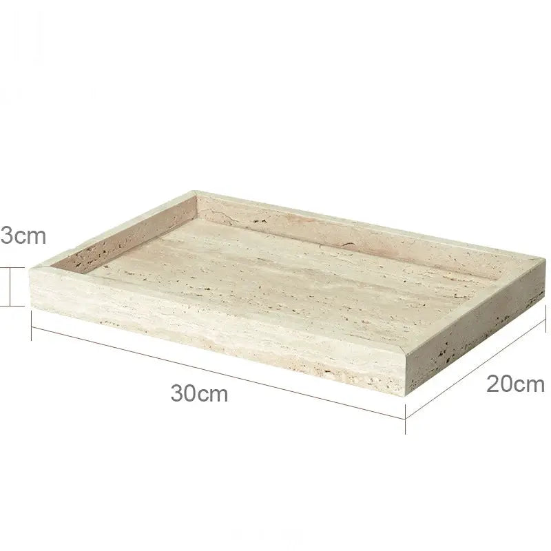 Beige travertine bathroom vanity tray by Simples Market; natural marble, 30x20x3 cm