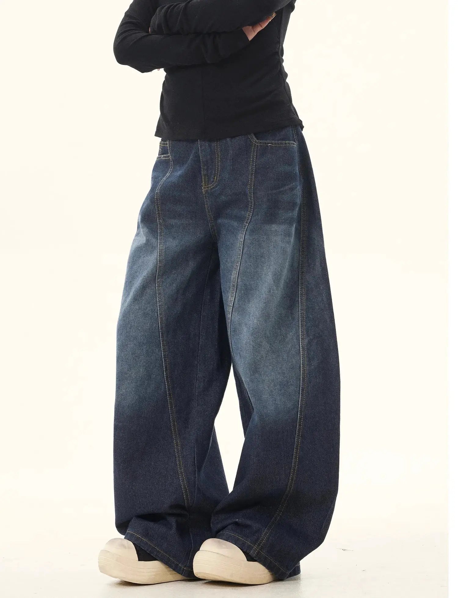 Y2K Baggy Cargo Jeans For Women Blue Washed Wide Leg Trousers