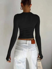 Women's Long Sleeve Crew Neck Crop Top With Thumb Holes Slim Fit Streetwear Daily Summer Camis