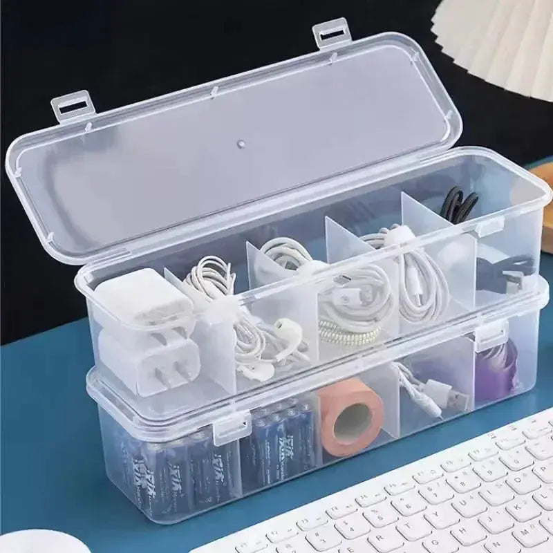 Transparent Cable Storage Box With Lid Dustproof Compartment Organizer For Office And Home Use