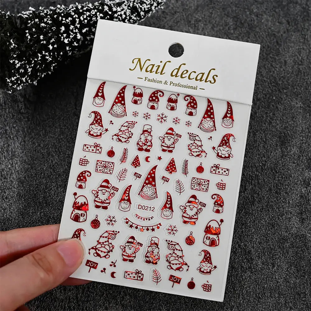 Simples Market Winter Christmas nail stickers sheet with self-adhesive red snowmen, Santa gnomes, and snowflakes