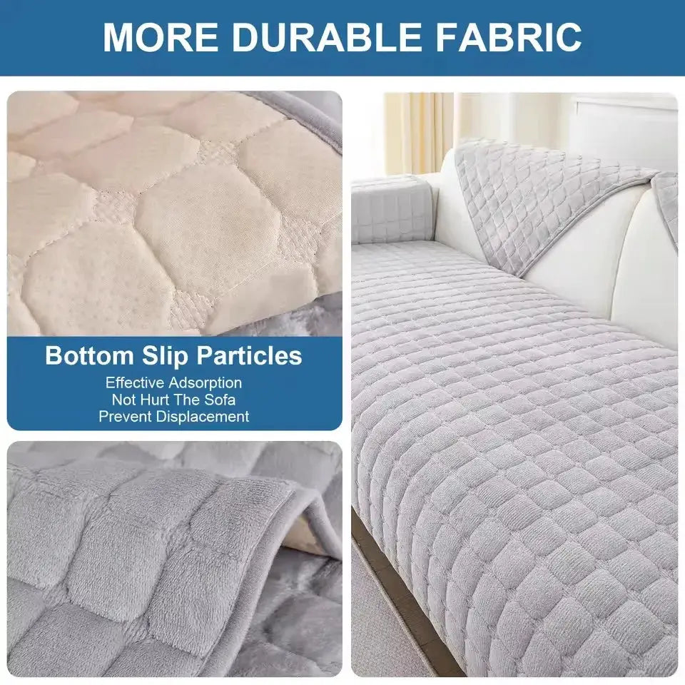 Simples Market gray quilted flannel sofa cover set, universal non-slip, three-piece