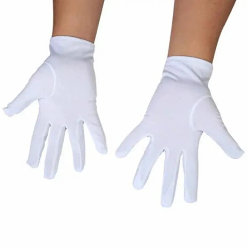 Pair of white cotton gloves for formal wear; two gloves shown