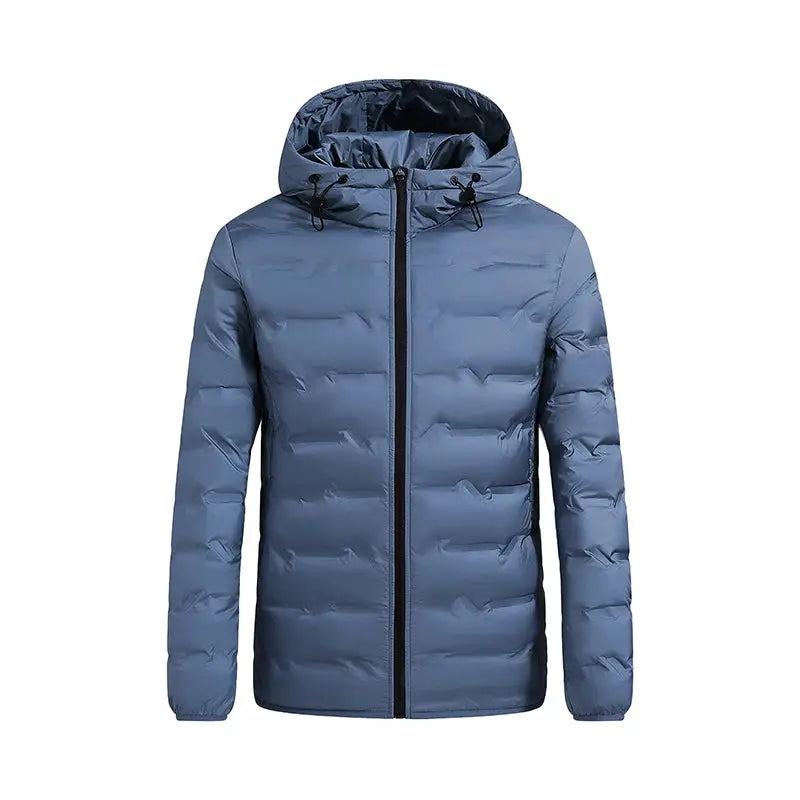Men's blue duck-down puffer jacket with hood by Simples Market