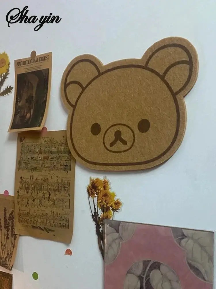 Tablero de fieltro con forma de oso cartoon marrón para pared, decorativo y sin perforación, marca Shayin