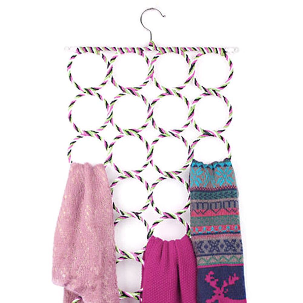 Simples Market 28-Holes scarf holder rack with rattan weave; hanging wardrobe organizer that holds 3 scarves