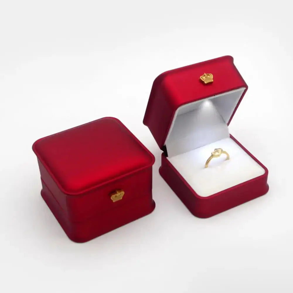 LED Jewelry Ring Box With Light Leather Exterior And Velvet Interior For Proposal Engagement Wedding Gift