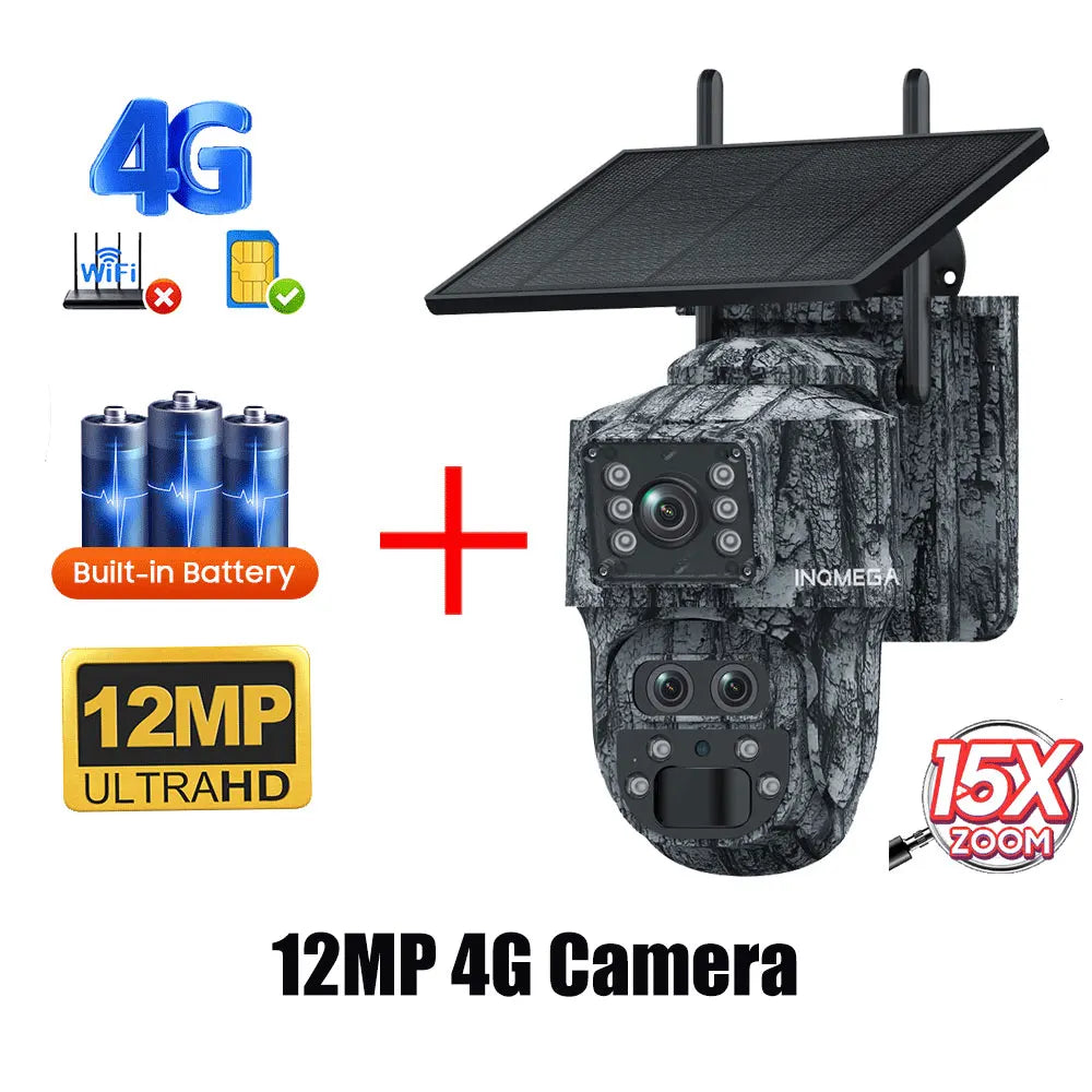 INQMEGA PTZ solar security camera with built-in battery, 12MP UltraHD, 4G and solar panel