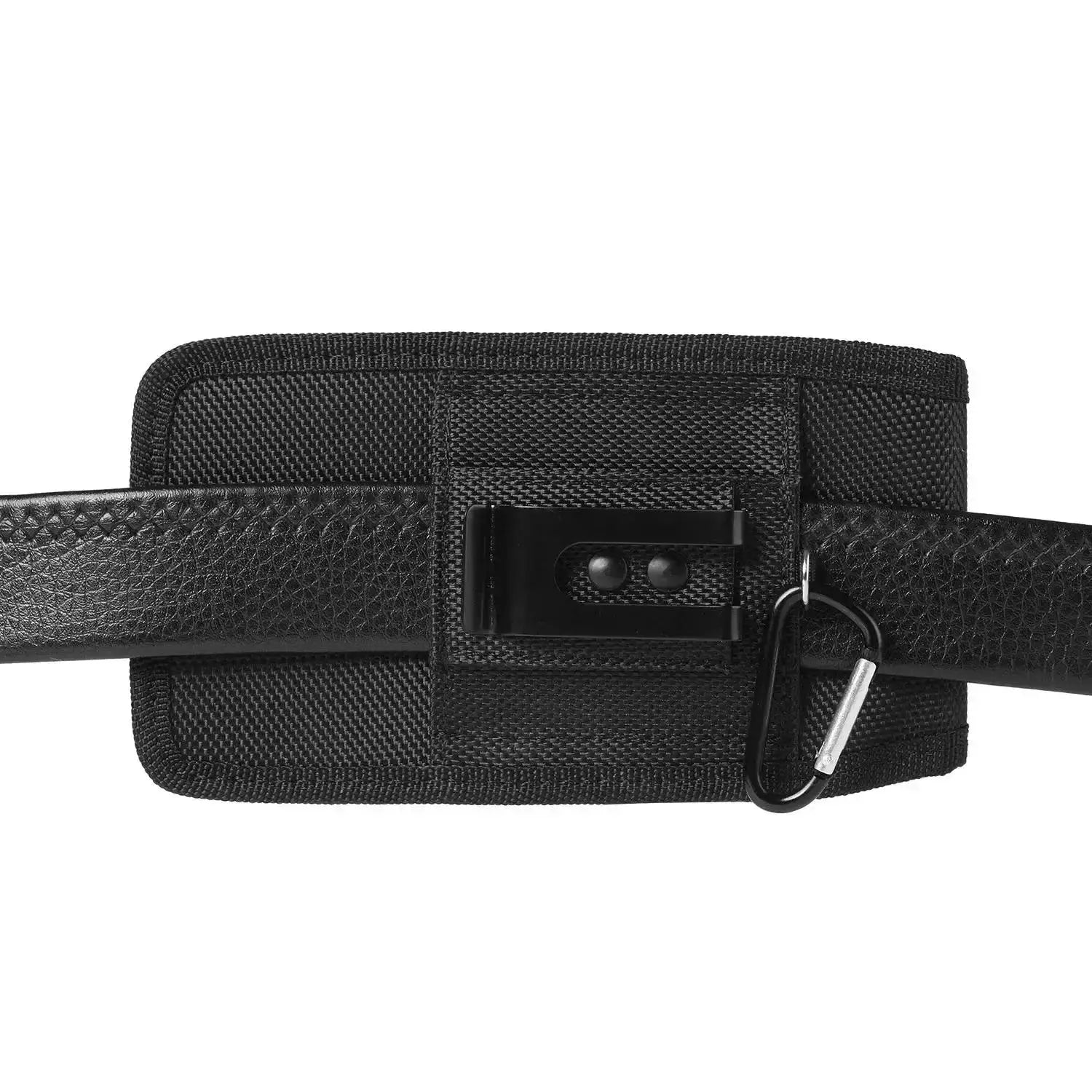 Simples Market black nylon waist bag with belt loop and carabiner clip, compact fanny pack for men and women