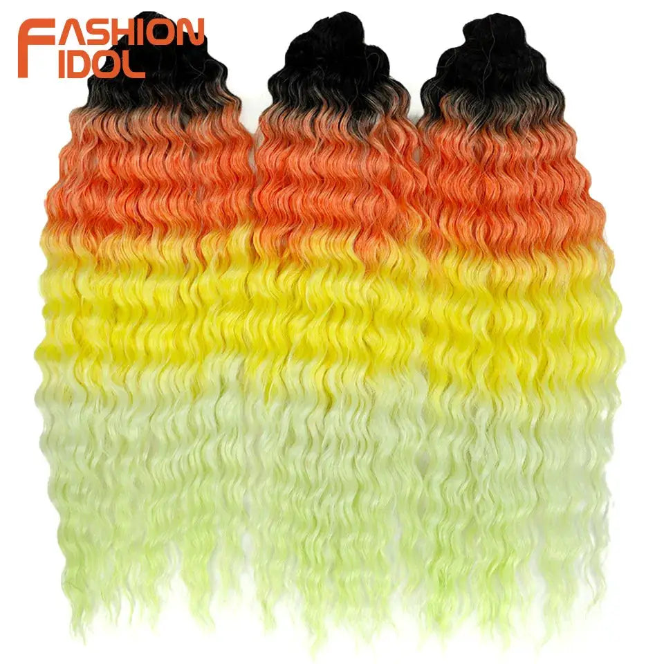 Simples Market Ariel Curl water-wave crochet braiding hair, ombre black to orange to lime green, 22in, 3 bundles