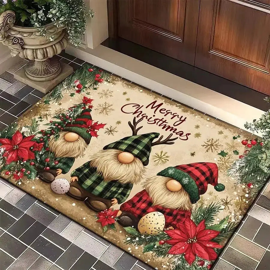 Christmas Tree Santa Claus Elk Entrance Doormat Anti Slip Floor Mat for Entry Door