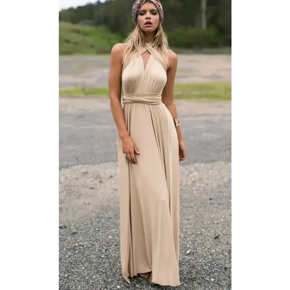 Fashion Multiwear V Neck Maxi Dress With Adjustable Straps For Summer Versatile Long Dress
