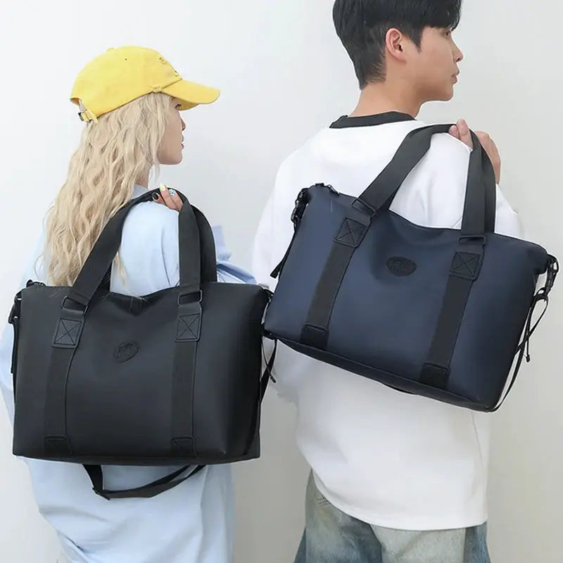 Two travel duffel bags in black and navy, Oxford cloth, waterproof, Simples Market