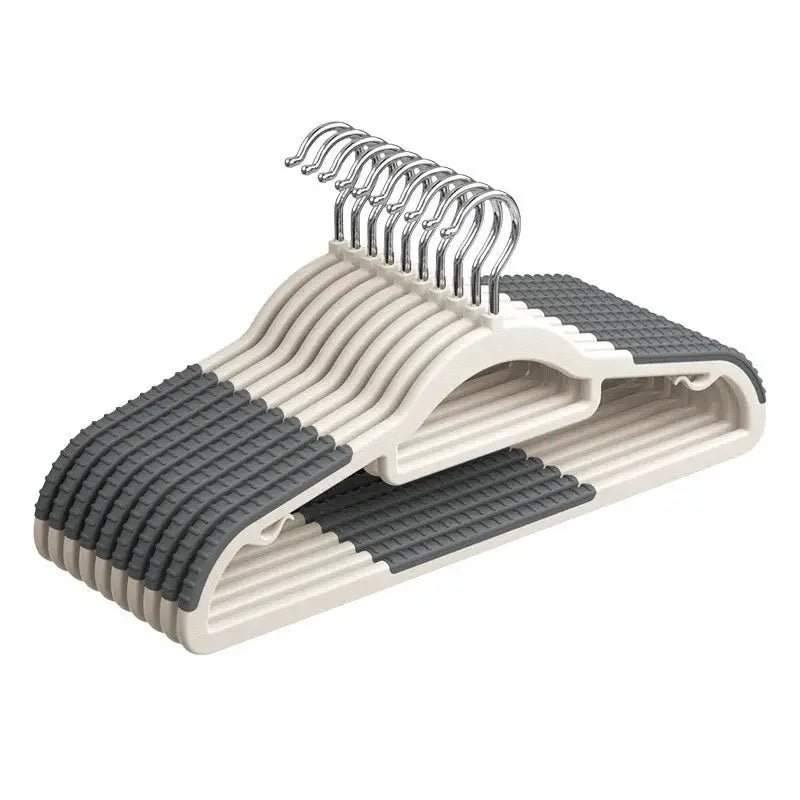 12-pack beige and gray anti-slip plastic clothes hangers with metal hooks