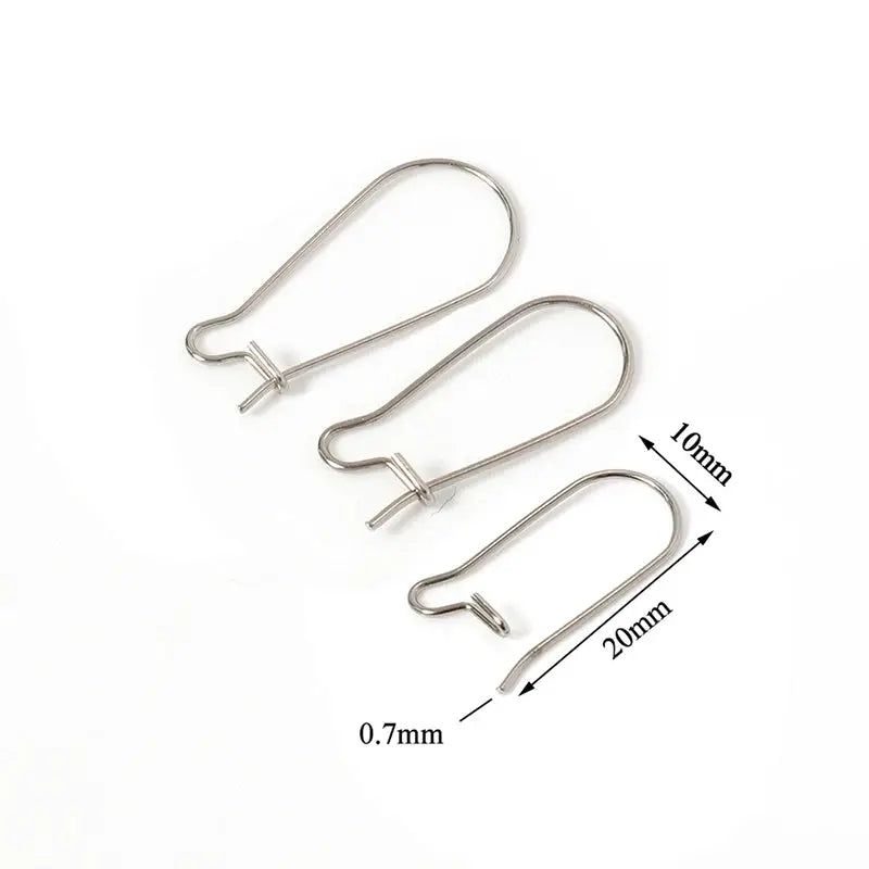 Three stainless steel earwire hooks for earrings, 20mm long, 0.7mm wire, Simples Market 50pc set