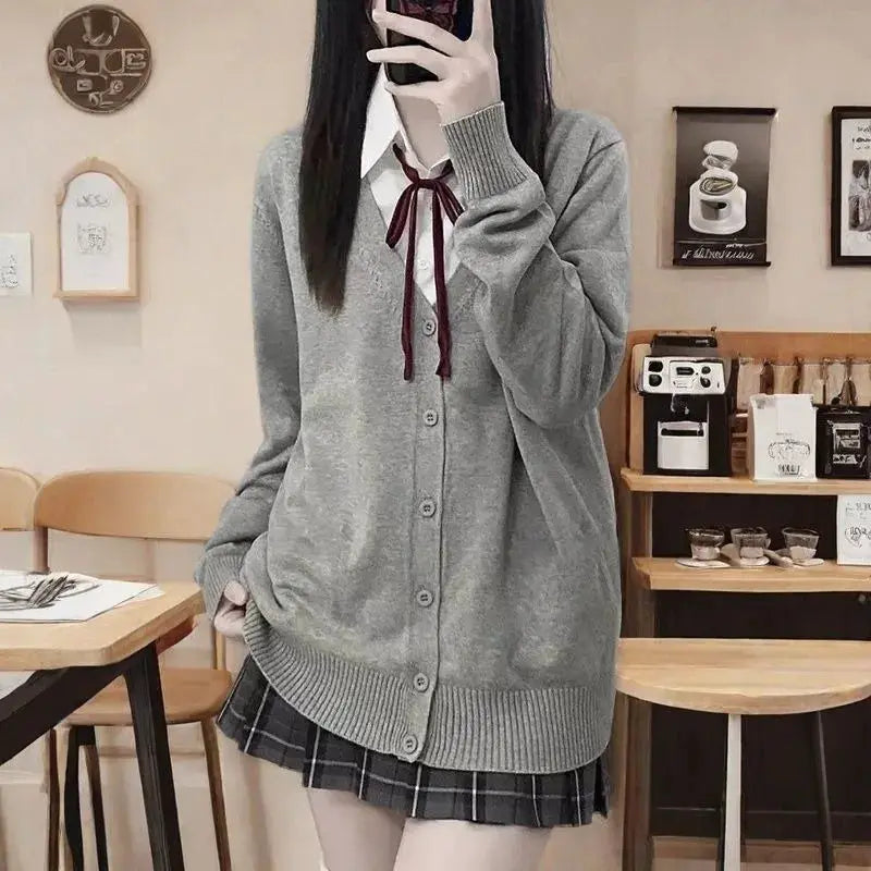 NewJK Uniform Solid Color V Neck Knitted Sweater Slim Fit Cotton Blend for Autumn and Winter
