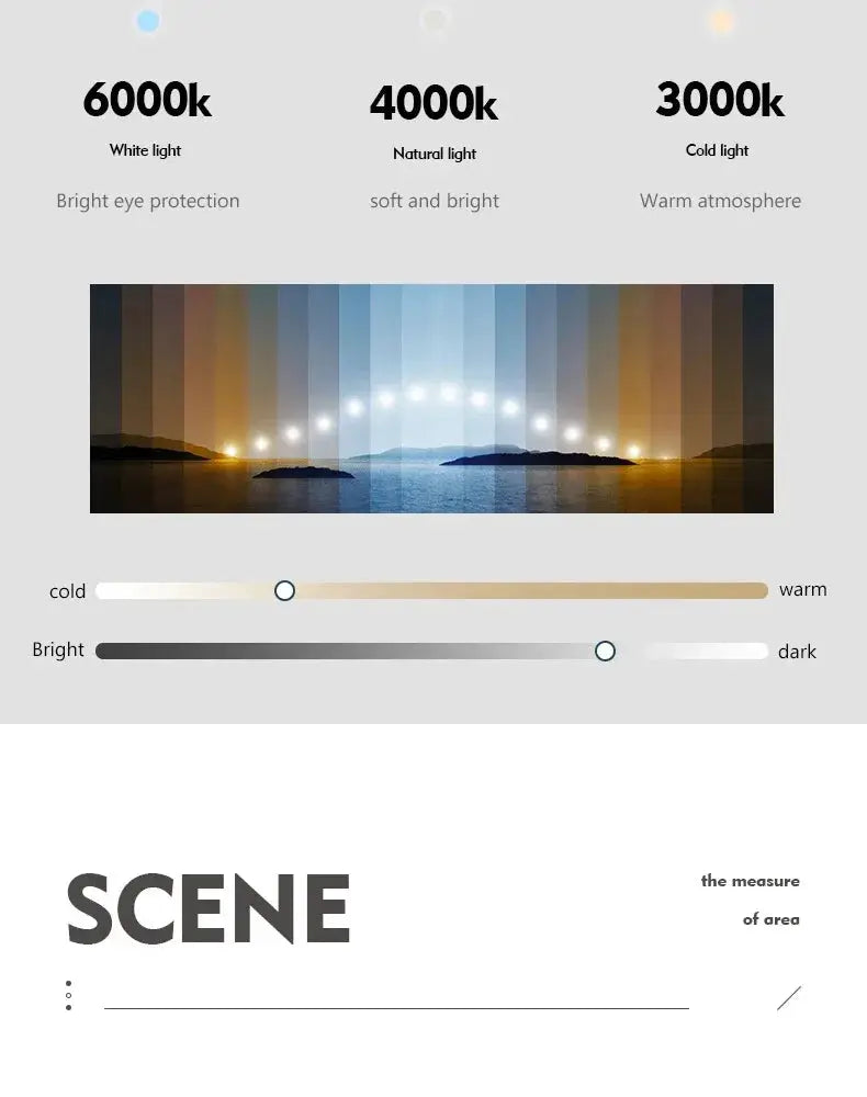 Modern LED wall lamp product page with 6000K/4000K/3000K color temperatures
