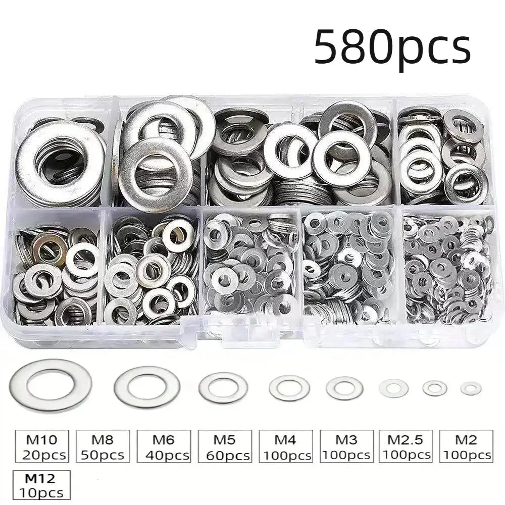 304 Stainless Steel Flat Washers Set 360 And 580 Pieces For Home Decor Kitchen Repair And Shop Use